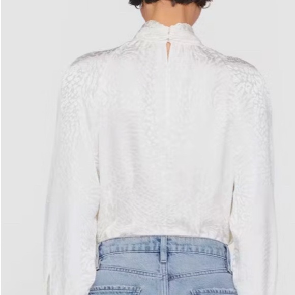 Frame Foldover Mock Neck Blouse in off white - Picture 4 of 8